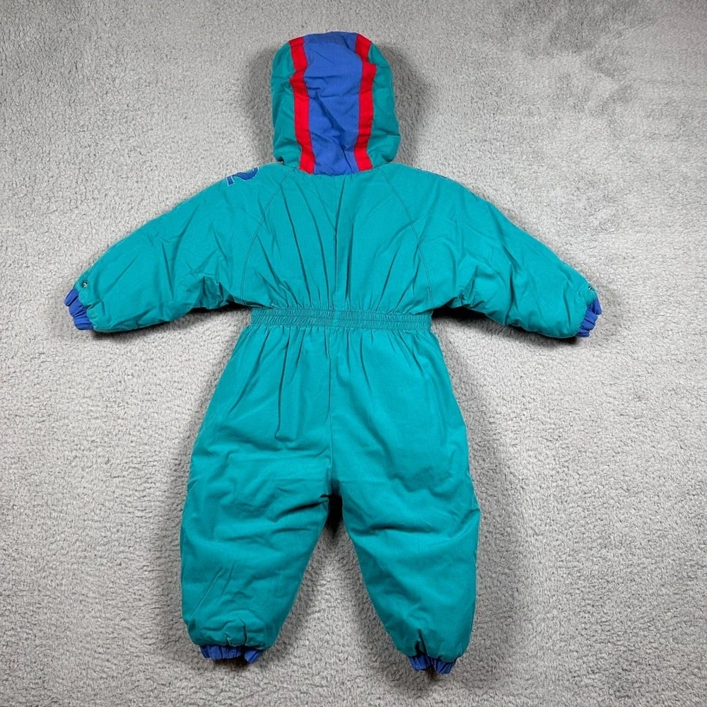 Vintage North Crest Kids 24M‎ Snowsuit Ski Winter One Piece Football Teal Blue